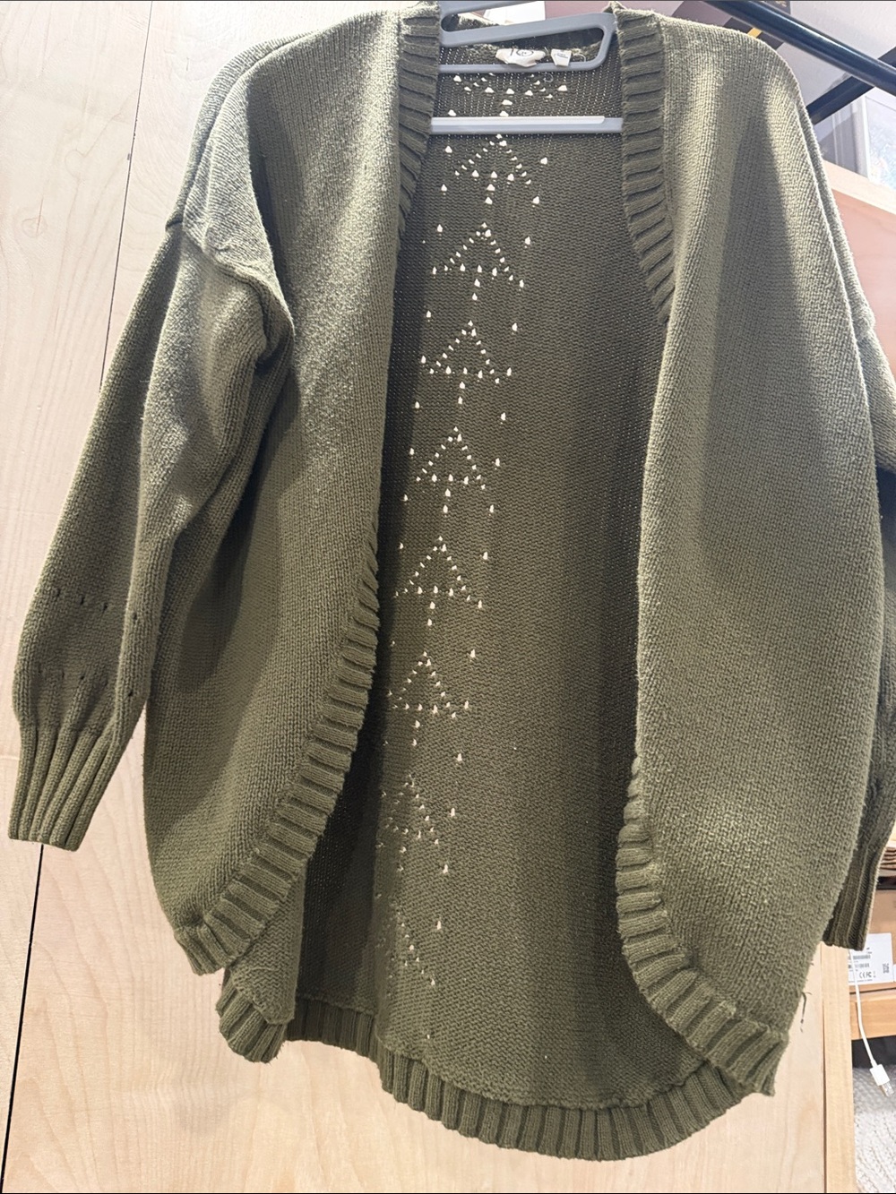 tentree Olive Green Open-Front Knit Cardigan
